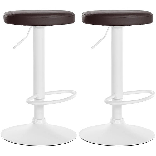 Decoshop26 Lot de 2 tabourets de bar design simple avec assise en synthétique marron et cadre métal blanc TDB10678