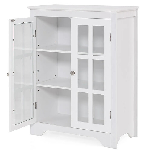 Helloshop26 Armoire autoportante meuble de rangement autoportant 2 portes en verre etagères réglables organisateur de rangement moderne blanc 20_0007687