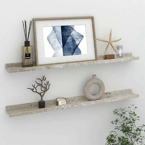 Maison Chic Lot de 2 Étagères murales,Étagère Rangement flottate Gris béton 80x9x3 cm -MN41412