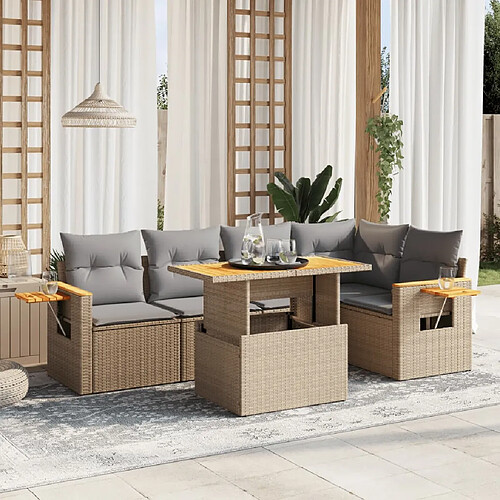 vidaXL Salon de jardin avec coussins 6 pcs beige résine tressée