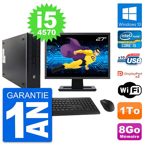 PC HP 600 G1 SFF Ecran 27" Intel Core i5-4570 RAM 8Go Disque 1To Windows 10 Wifi · Occasion