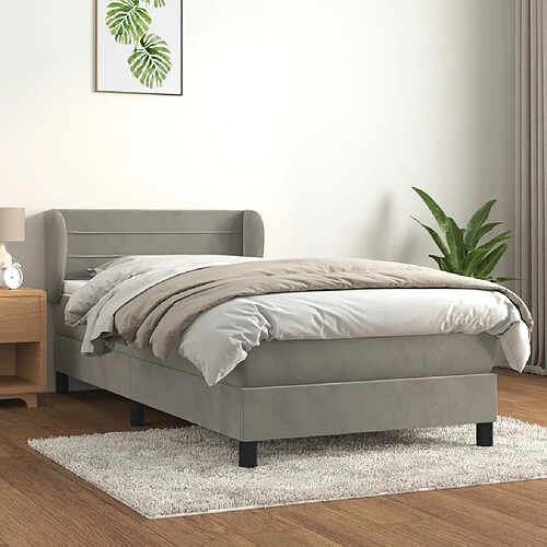 vidaXL Sommier à lattes de lit et matelas Gris clair 90x190 cm Velours