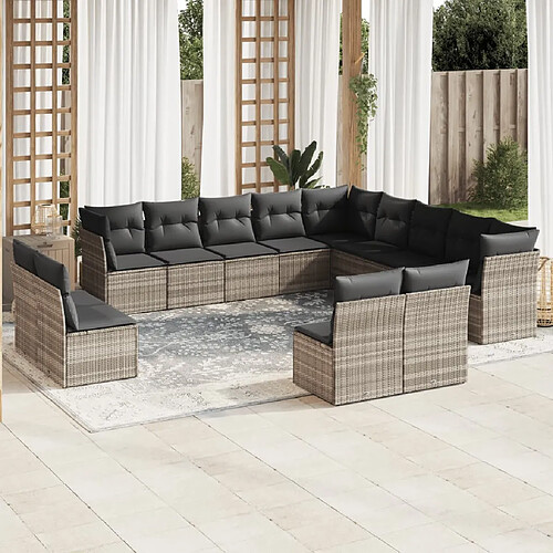 vidaXL Salon de jardin avec coussins 13 pcs gris clair résine tressée