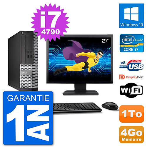 PC Dell Optiplex 3020 SFF Ecran 27" i7-4790 RAM 4Go Disque 1To Windows 10 Wifi · Occasion