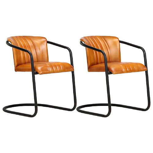 vidaXL Chaises à manger lot de 2 brun roux cuir véritable