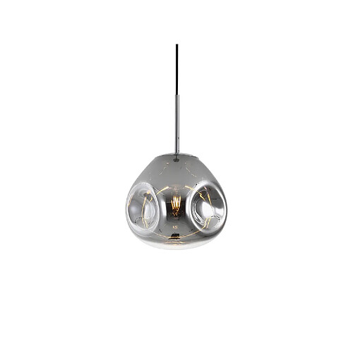 LEITMOTIV Suspension luminaire design verre Blown small - Gris chromé