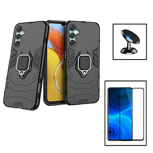 PHONECARE Kit Film Verre Trempé 5D Full Cover + Coque 3X1 Military Defender + Support Magnétique de Voiture pour Samsung Galaxy F34 5G - Noir