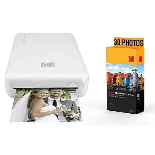 KODAK Pack Imprimante Photo Printer PM220 et cartouche MSC30 - Photos 5.4 * 8.6 cm, WIFI, Compatible avec iOS et Android - Blanc - BLANC