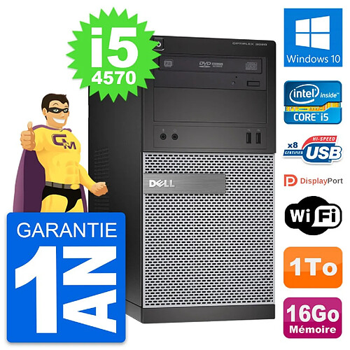 PC Tour Dell OptiPlex 3020 Intel i5-4570 RAM 16Go Disque Dur 1To Windows 10 Wifi · Occasion