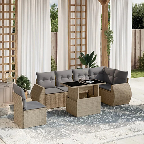 vidaXL Salon de jardin avec coussins 7 pcs beige résine tressée