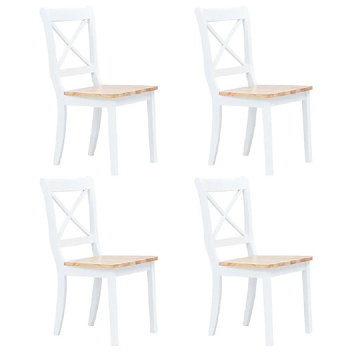 Maison Chic Lot de 4 Chaises à manger,Chaise pour cuisine blanc et bois clair bois hévéa massif -MN13796