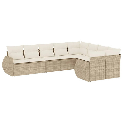 Maison Chic Salon de jardin avec coussins 9 pcs | Ensemble de Table et chaises | Mobilier d'Extérieur beige résine tressée -GKD57587