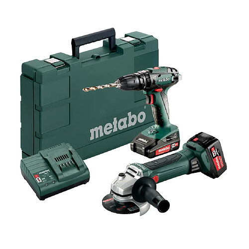 Pack de 2 outils 18 V + 2 batteries (1x2Ah + 1x4Ah) + chargeur + 2 coffret MetaBox - METABO - (SB 18 - W 18 LTX 125 Quick)