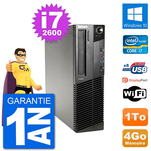 PC Lenovo M91p SFF Intel i7-2600 RAM 4Go Disque Dur 1To Windows 10 Wifi · Occasion