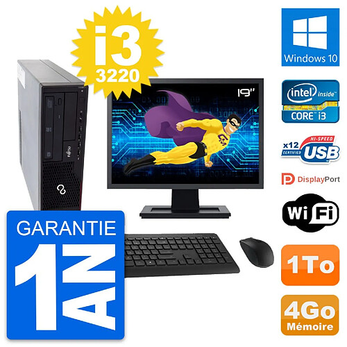 PC Fujitsu E910 DT Ecran 19" Intel i3-3220 RAM 4Go Disque 1To Windows 10 Wifi · Occasion