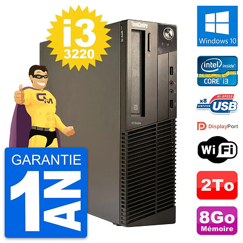 PC Lenovo ThinkCentre M82 SFF Intel i3-3220 RAM 8Go Disque 2To Windows 10 Wifi · Occasion