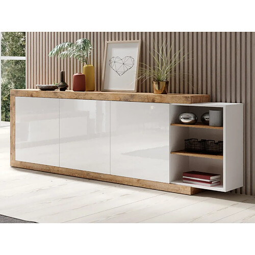 Mobistoxx Buffet/bahut sino 3 portes 220 cm chêne/blanc laqué