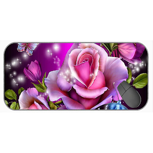 Universal (750x300x3) Taft de souris de jeu extra large, tapis de souris papillon de fleur de couleur rose