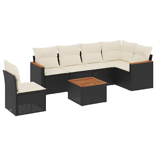 Maison Chic Ensemble Tables et chaises d'extérieur 7pcs avec coussins,Salon de jardin noir résine tressée -GKD717382