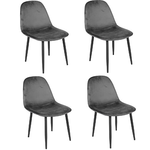 Toilinux Lot de 4 Chaises de table design velours Inoui - Gris