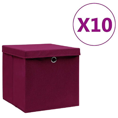 Maison Chic Lot de 10 Boîtes de rangement,Boîtes de stockage et couvercles 28x28x28cm Rouge foncé -MN553266