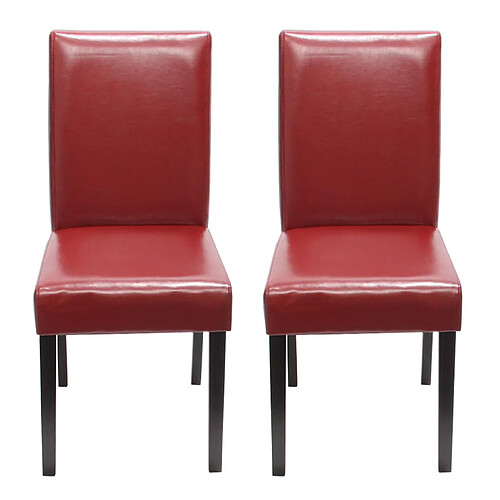 Mendler Lot de 2 chaises de séjour Littau ~ simili-cuir, rouge, pieds foncés