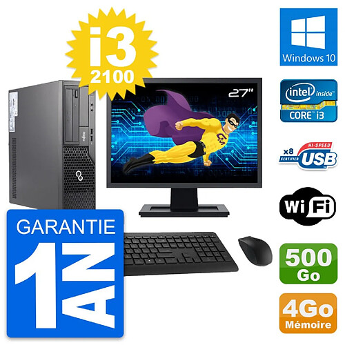 PC Fujitsu E500 DT Ecran 27" Intel i3-2100 RAM 4Go Disque 500Go Windows 10 Wifi · Occasion