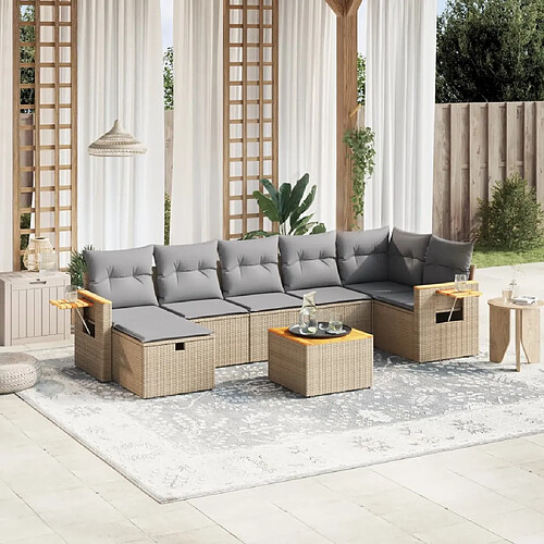 vidaXL Salon de jardin avec coussins 8pcs mélange beige résine tressée