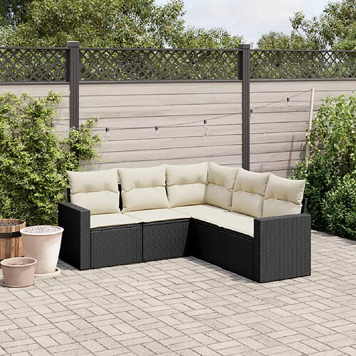 vidaXL Salon de jardin 5 pcs avec coussins noir résine tressée