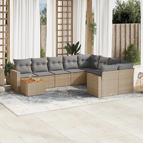 vidaXL Salon de jardin et coussins 10 pcs mélange beige résine tressée