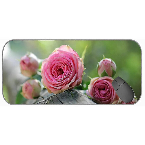 Universal (750x300x3) Grand Mousepad avec tissu à texture premium, fleur rose Nature Rose Flore Rubber Souris