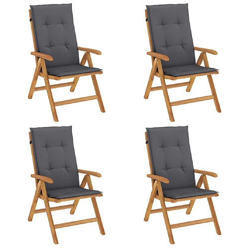 Maison Chic Lot de 4 Chaises de jardin inclinables,Fauteuil d'extérieur bois massif teck -MN57327