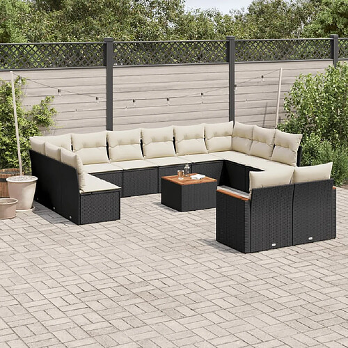 vidaXL Salon de jardin avec coussins 13 pcs noir résine tressée