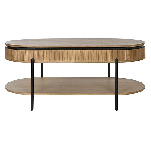 Pegane Table basse, table de salon rectangulaire en bois naturel et métal noir - longueur 120 x profondeur 60 x Hauteur 50 cm