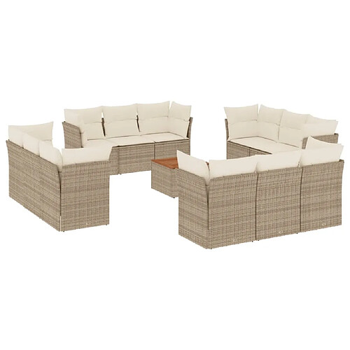 Maison Chic Salon de jardin avec coussins 13 pcs, Ensemble Tables et chaises de jardin, beige résine tressée -GKD998017