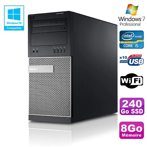 PC Tour Dell Optiplex 790 Core I5 3.1Ghz 8Go Disque 240Go SSD DVD WIFI Win 7 · Occasion