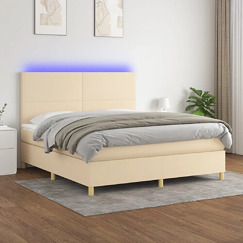 vidaXL Sommier à lattes de lit et matelas et LED Crème 160x200cm Tissu