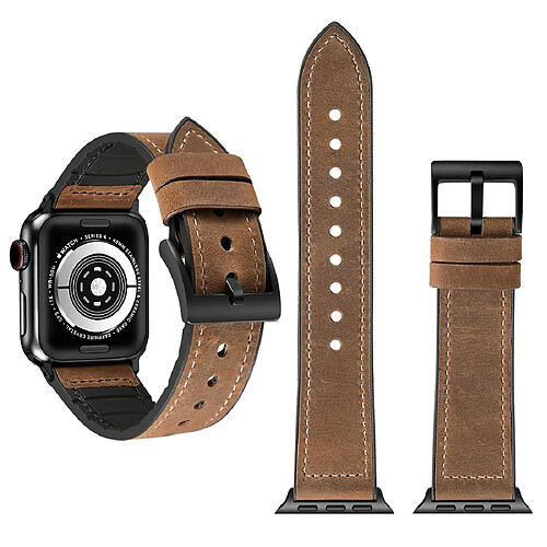 Wewoo Bracelet de montre en acier inoxydable TPU + Texture pour Crazy Horse Apple Watch séries 5 et 4 40 mm / 3 et 2 et 1 38 mm brun