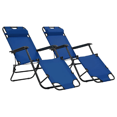 vidaXL Chaises longues pliables 2 pcs avec repose-pied Acier Bleu