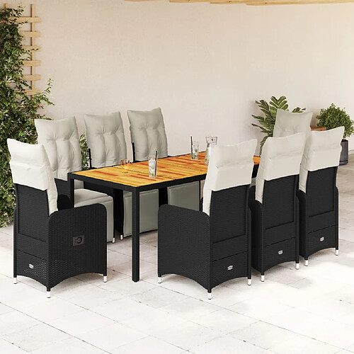 vidaXL Ensemble de bistro de jardin 9 pcs coussins noir poly rotin