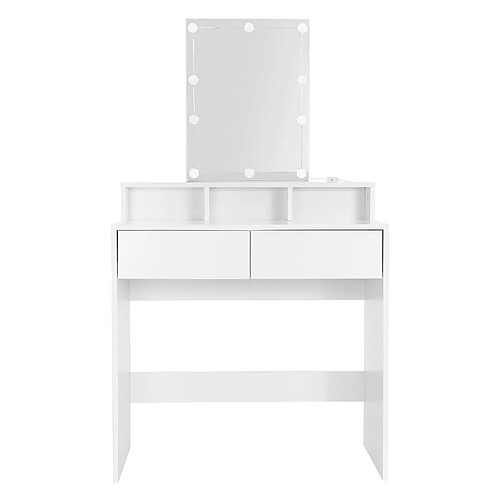 ML DESIGN MODERN LIVING Coiffeuse avec miroir et LED table de maquillage MDF avec 2 tiroirs 80x40x140 cm