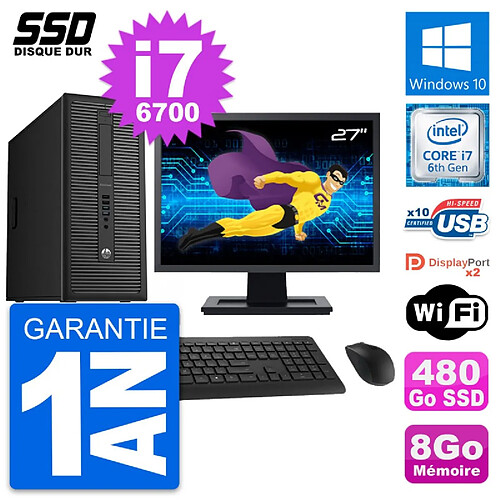 PC Tour HP EliteDesk 800 G2 Ecran 27" i7-6700 RAM 8Go SSD 480Go Windows 10 Wifi · Occasion