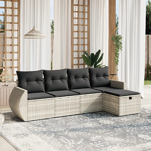 vidaXL Salon de jardin 5 pcs avec coussins gris clair résine tressée