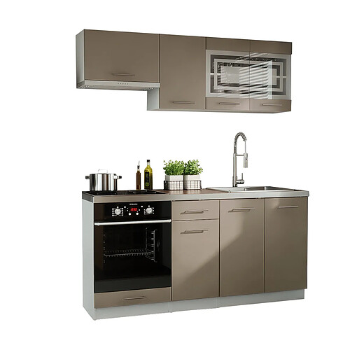 Dusine Cuisine GIOVANNA 6 éléments - taupe mat 1m80 portes vitrées four encastrable