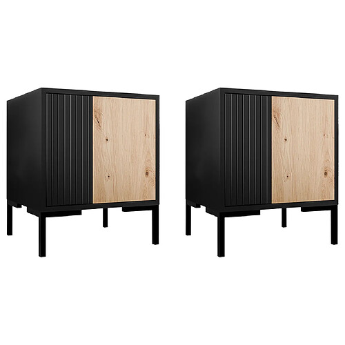 Bestmobilier Cambridge - lot de 2 tables de chevet - bois et noir - 44 cm