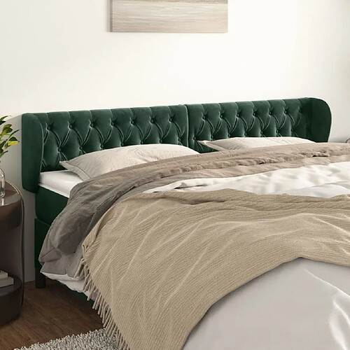 Maison Chic Tête de lit scandinave avec oreilles,meuble de chambre Vert foncé 203x23x78/88 cm Velours -MN26519