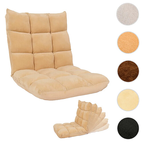 Mendler Fauteuil de sol HWC-N43, fauteuil de relaxation Coussin de sol Fauteuil pliant 6 positions de relaxation, structure stable en velours ~ beige