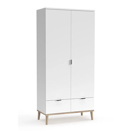 Homestyle4U Armoire de rangement 2 portes en bois Blanc 180x90x55cm