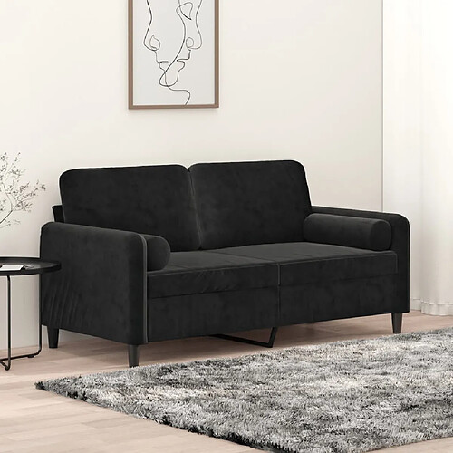 vidaXL Canapé 2 places avec oreillers décoratifs noir 140 cm velours