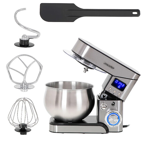 Robot Pâtissier Boulangerie Cuisine Ménager Multifonction Bol Inox 5L 6 Vitesses, 2000, Argent, Mesko, MS4228